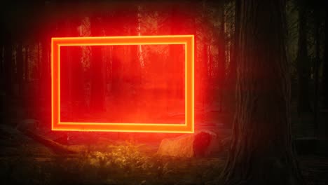 Neon-Leuchtender-Rechteckiger-Rahmen-Im-Nachtwald